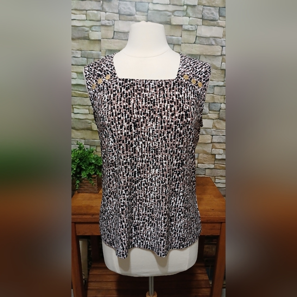 Anne Klein New‎ Leopard Print Blouse Lion Button Accents